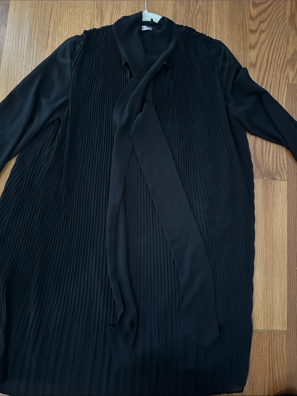 Zara Black Pleated Blouse with Neck Tie